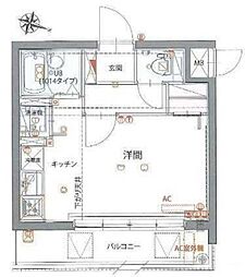ジェノヴィア仲池上グリーンウォール 2階ワンルームの間取り