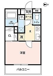 リコルテ中央林間 2階1Kの間取り