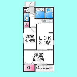 セジュール堺東 1階2LDKの間取り