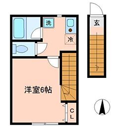 東急池上線 池上駅 徒歩9分の賃貸アパート 2階1Kの間取り