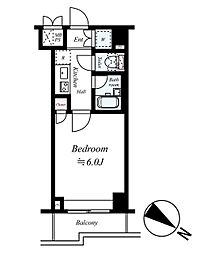 都営浅草線 西馬込駅 徒歩10分の賃貸マンション 6階1Kの間取り