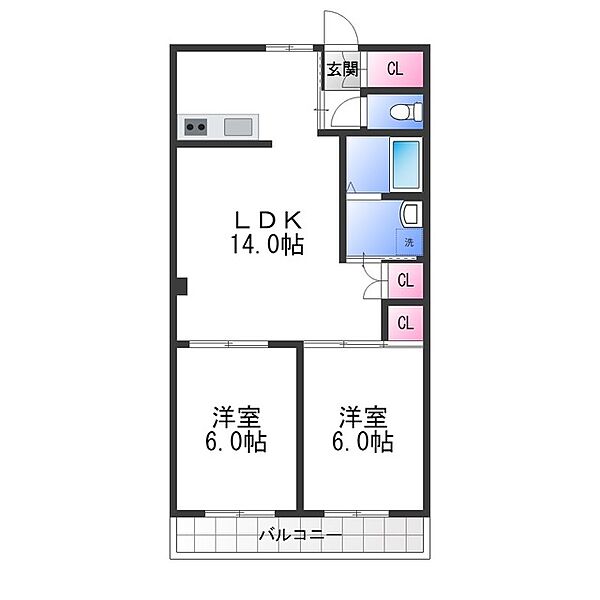 コーポ山内 ｜大阪府堺市中区深井沢町(賃貸マンション2LDK・4階・60.50㎡)の写真 その2