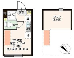 ハーモニーテラス宮本町IV 2階ワンルームの間取り
