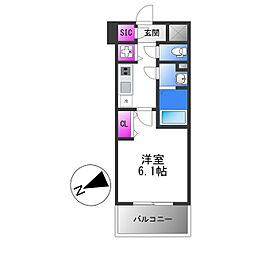 JR関西本線 平野駅 徒歩7分の賃貸マンション 2階1Kの間取り