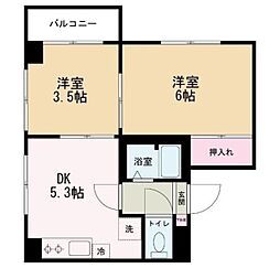 Kハウス 2階2DKの間取り