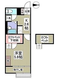 ベガI 2階1Kの間取り