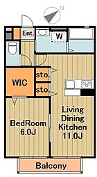 アルカディア 1階1LDKの間取り