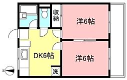 プリンセス山喜Ｂ棟 3階2DKの間取り
