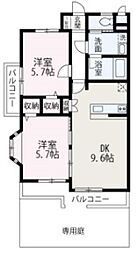 アンジュ 1階2DKの間取り