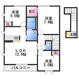 シャーメゾン紀水III 2階3LDKの間取り