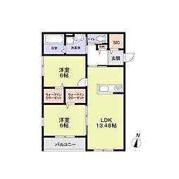 ルミエール野間北 2LDKの間取図画像
