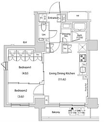 ザ・パークハビオ文京目白台プレイス 10階2LDKの間取り