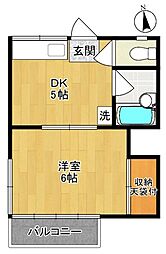シャルム 2階1DKの間取り