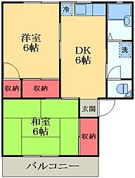 コーポ慶I号棟 2階2DKの間取り