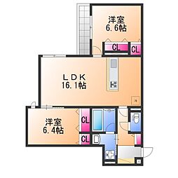 D-residence西野B棟 2LDKの間取図画像