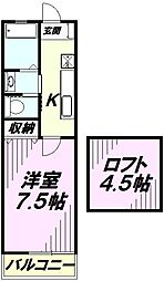 クレセントハイツＴＯＫＹＵIII 1階1Kの間取り
