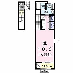京王相模原線 京王堀之内駅 徒歩19分の賃貸アパート 2階ワンルームの間取り