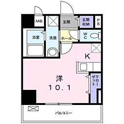 阪急京都本線 茨木市駅 徒歩2分の賃貸マンション 4階1Kの間取り