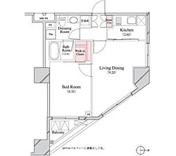 パークキューブ八丁堀 1LDKの間取図画像