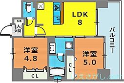 エステムコート神戸ハーバーランド前Vアクア 4階2LDKの間取り