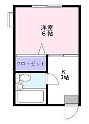 コーポアイリン 2階1Kの間取り
