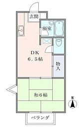 ベルメゾン調布 2階1DKの間取り