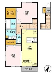 キャトルセゾン伊藤I 2階2LDKの間取り