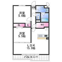 エクセルコート二色の浜 2LDKの間取図画像