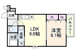 JR東海道・山陽本線 千里丘駅 徒歩7分の賃貸アパート 2階1LDKの間取り