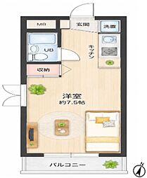 サンシャインハイツ ワンルームの間取図画像