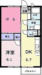 コーポグリーンＢ 2階2DKの間取り