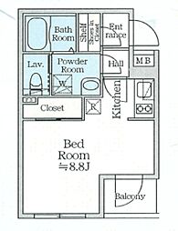 アイルプレミアム月島ドゥーエ 3階ワンルームの間取り