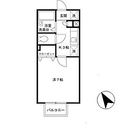 パセオ西之町 2階1Kの間取り