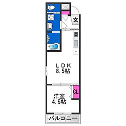 H-maison加美正覚寺VII 3階1LDKの間取り