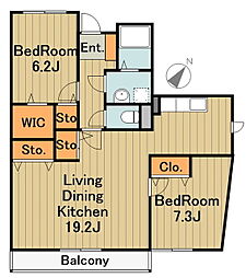 グランドエンブレム横山台 2階2LDKの間取り