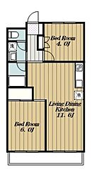 パストラル山口 2LDKの間取図画像