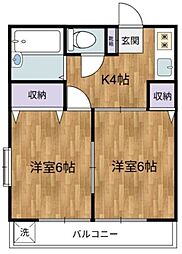 京王相模原線 稲城駅 徒歩8分の賃貸アパート 2階2DKの間取り