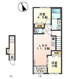 ミ・カーサ河辺B 2LDKの間取図画像