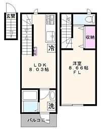 チャルテ西早稲田 2階1LDKの間取り