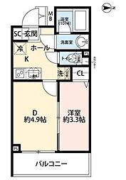 板橋区赤塚6丁目マンション 1DKの間取図画像
