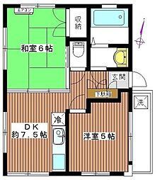 ハイツ碧い鳥 3階2DKの間取り
