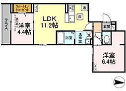 アンソレイエII 3階2LDKの間取り
