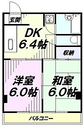 カーサハシモト 2階2DKの間取り