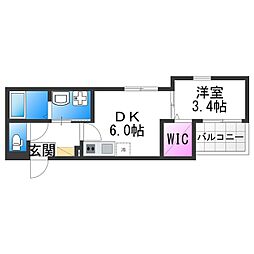ハーモニーテラス住吉II 3階1DKの間取り