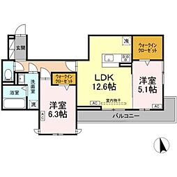 D-Crinum沼津 岡宮 3階2LDKの間取り
