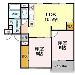 京王相模原線 南大沢駅 バス13分 由木折返場下車 徒歩3分の賃貸アパート 3階2LDKの間取り