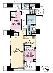 JR山手線 目黒駅 徒歩7分の賃貸マンション 4階2LDKの間取り