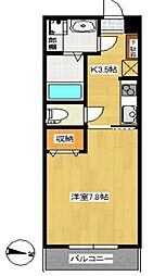 ラ.ポルト 1Kの間取図画像