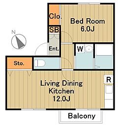 アゼリア 1階1LDKの間取り