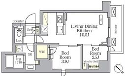 プライムガーデン大森 9階2LDKの間取り
